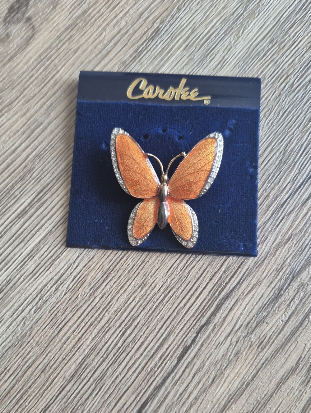Vintage Carolee Orange and Gold Butterfly Brooch with Crystal Edge